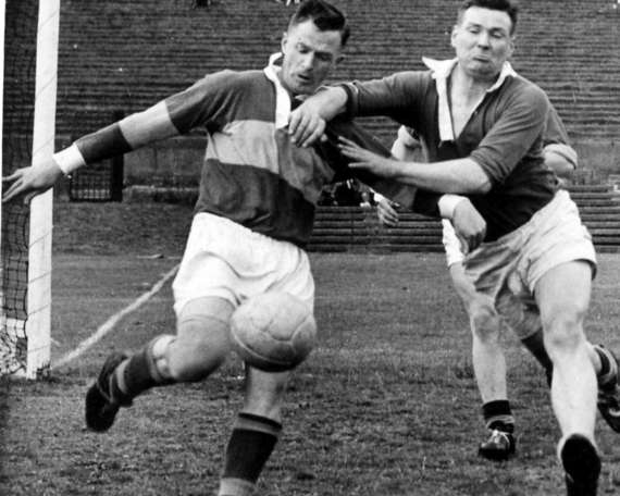 Johnny Culloty clearing his lines in a National League Game V Offaly in Killarney 1961