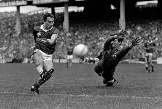 Ogie Moran in action against John O Leary, Dublin in the 1985 All Ireland Final
